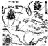Este mapa del Caribe, dibujado al estilo de los piratas, muestra los terrenos de caza de los bucaneros de los mares bajo dominio espaol. Por una irona, deliberada o no, los dos barcos se encuentran cerca de los puntos en que naufragaron embarcaciones cargadas con tesoros famosos.